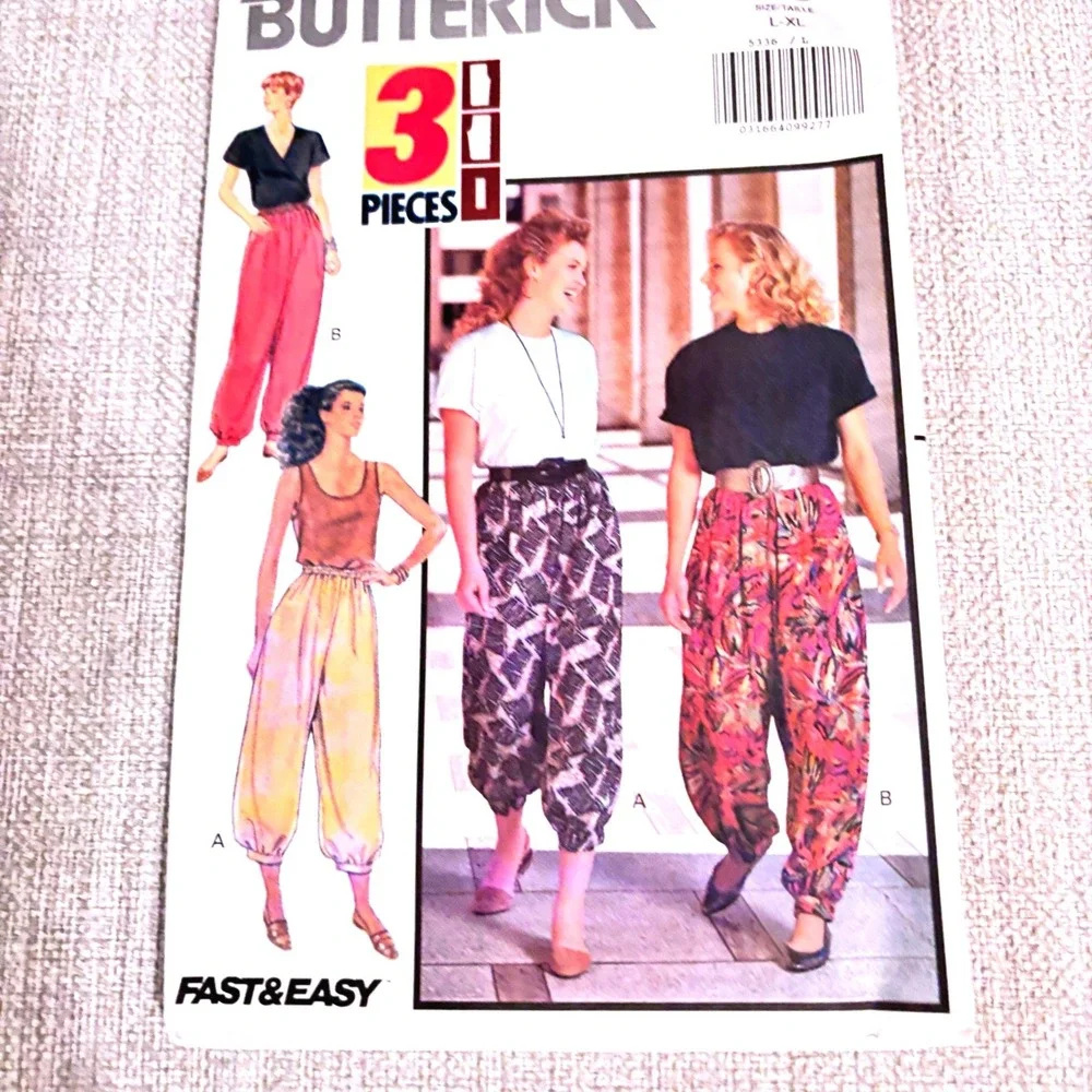 Butterick 5336 Vintage '91 Balloon Boho Harem Hammer Pants Sz L-XL Y2K Festival